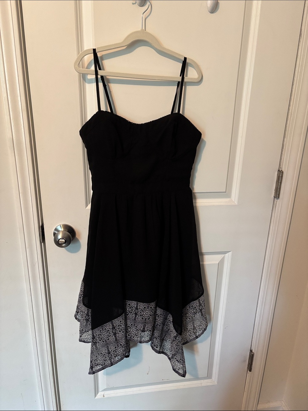Black Spaghetti Strap Handkerchief Hem Dress